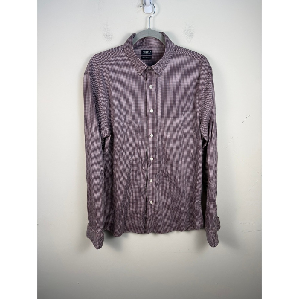 Faherty Reserve Movement Shirt Large Gingham Supima Cotton Stretch Navy Pink
